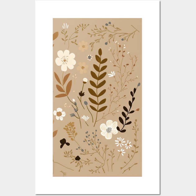 Beige Tan Wildflower Floral Minimal Flower Boho Wall Art by Kertz TheLegend